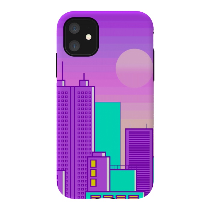 iPhone 11 StrongFit purple sunset in the city by haroulita