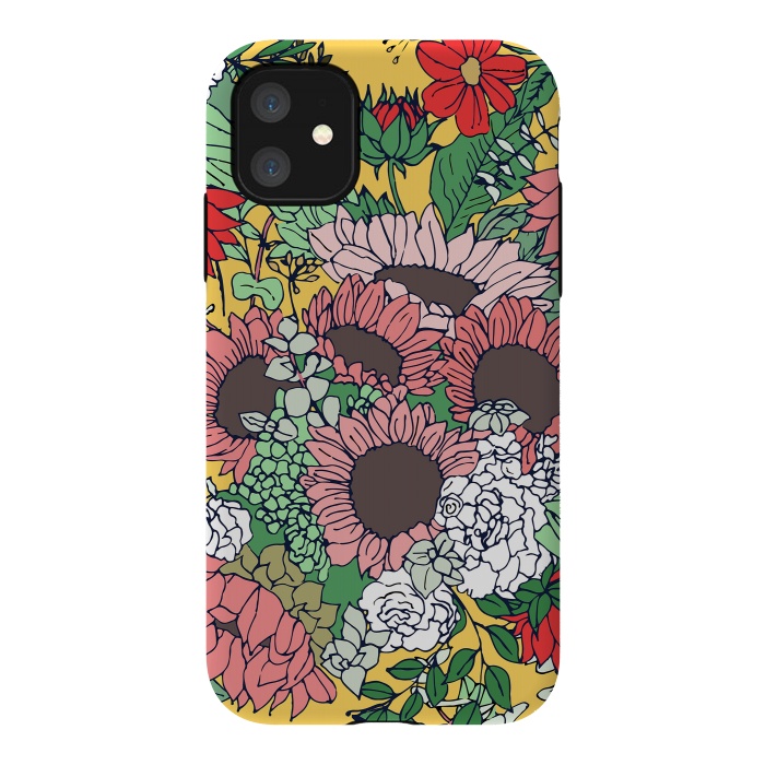 iPhone 11 StrongFit Pretty aspen gold and pink floral design by InovArts