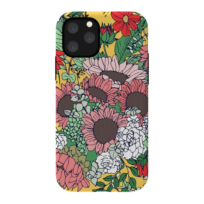 iPhone 11 Pro StrongFit Pretty aspen gold and pink floral design by InovArts