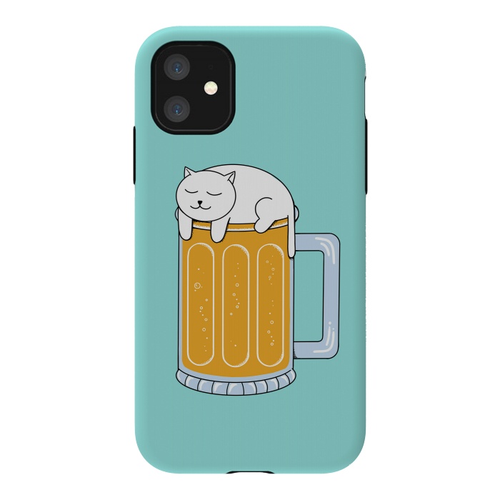 iPhone 11 StrongFit Cat Beer Green by Coffee Man