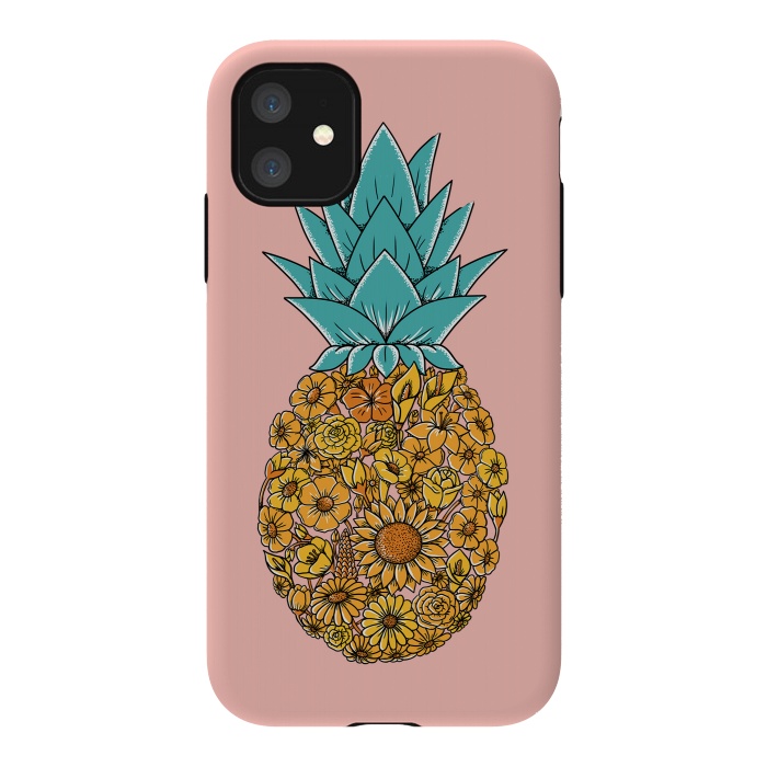 iPhone 11 StrongFit Pineapple Floral Pink by Coffee Man