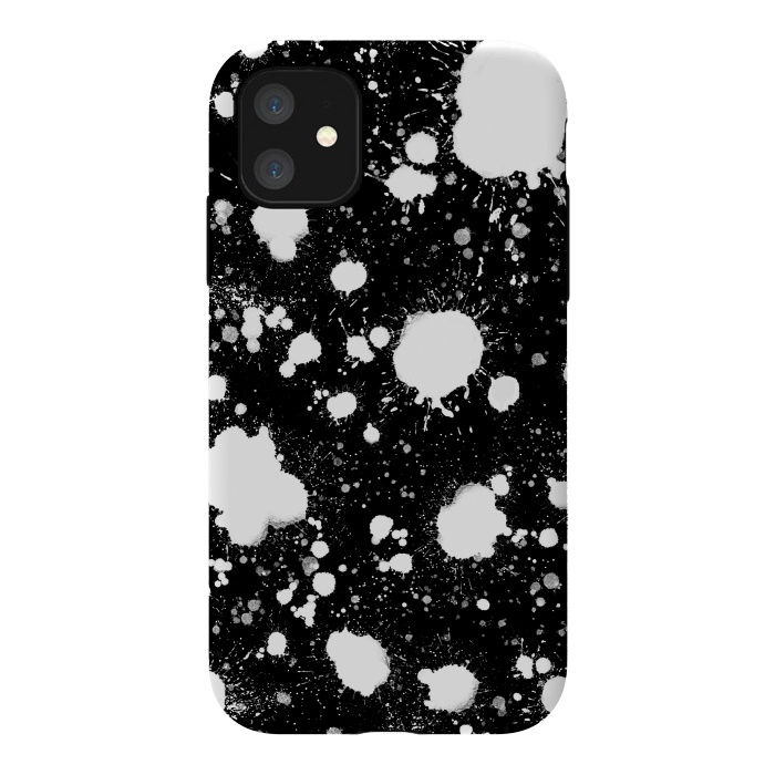 iPhone 11 StrongFit Black and white paint splatter  by Melissa Pedersen
