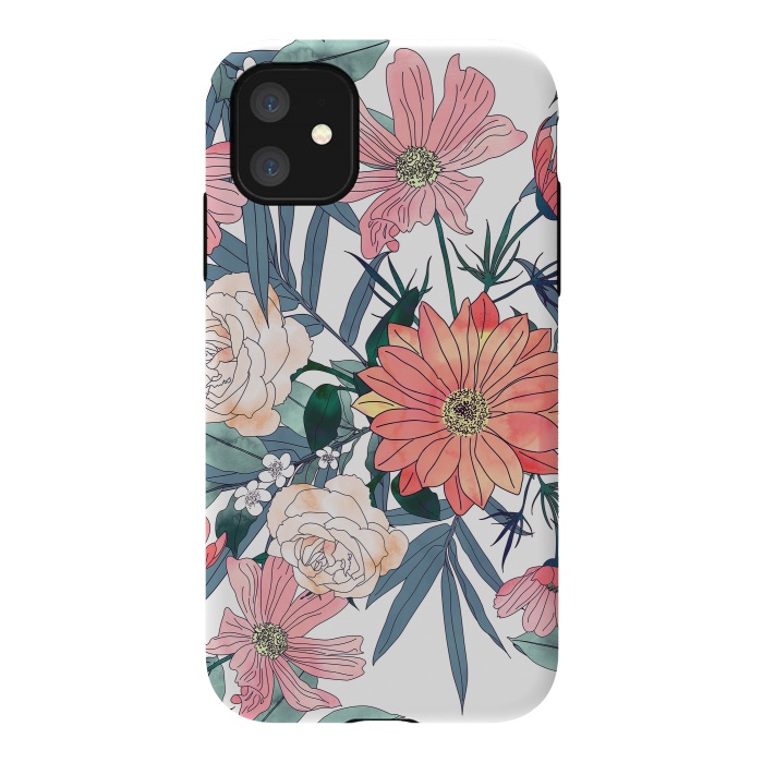 iPhone 11 StrongFit Elegant pink and blue watercolor floral design by InovArts