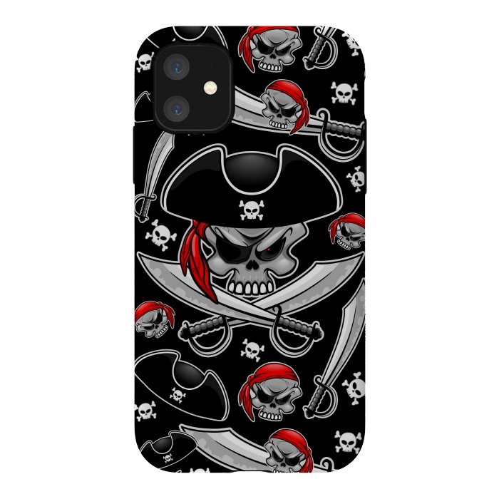 iPhone 11 StrongFit Skull Pirate Captain with Crossed Sabers by BluedarkArt