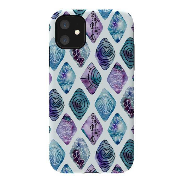 iPhone 11 StrongFit Patterned Watercolor Diamonds Blue  by Tigatiga