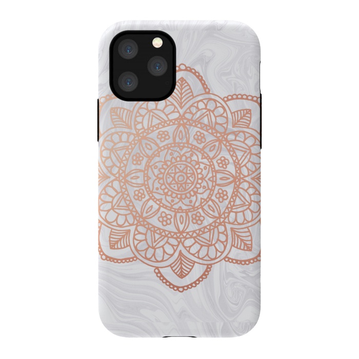 iPhone 11 Pro StrongFit Rose Gold Mandala on White Marble by Julie Erin Designs