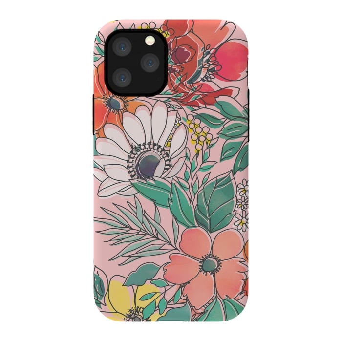 iPhone 11 Pro StrongFit Cute girly pink floral hand drawn design by InovArts