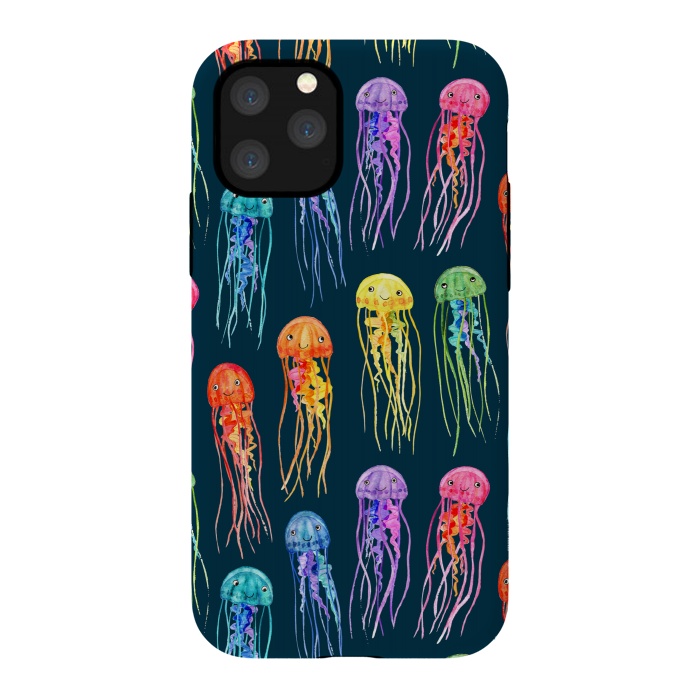 iPhone 11 Pro StrongFit Little Cute Rainbow Jellyfish on Dark by Micklyn Le Feuvre
