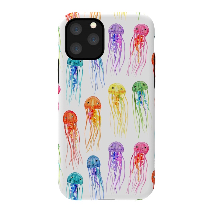 iPhone 11 Pro StrongFit Cute Little Rainbow Jellyfish on White by Micklyn Le Feuvre