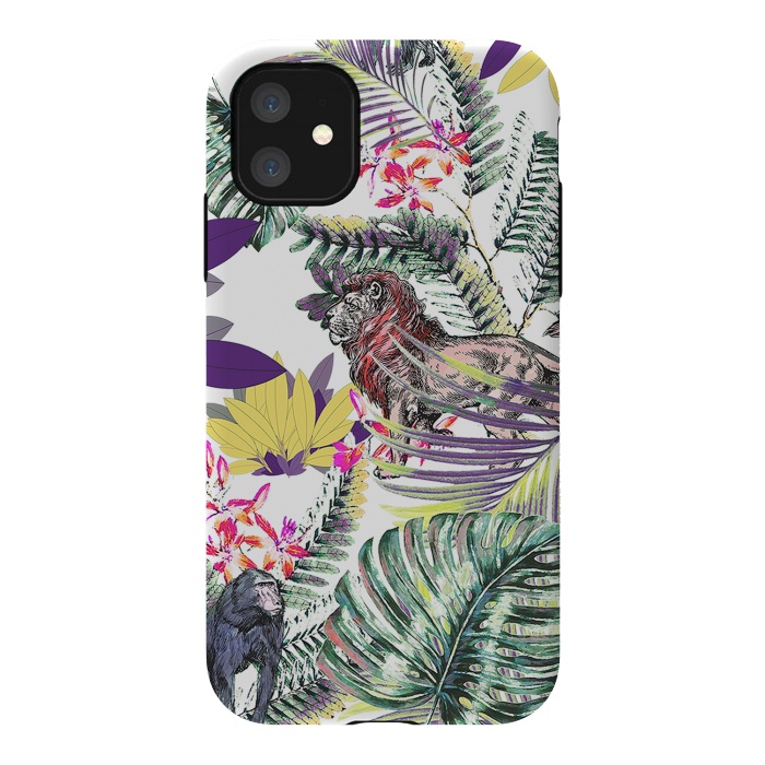 iPhone 11 StrongFit Lion and colorful tropical plants by Oana 