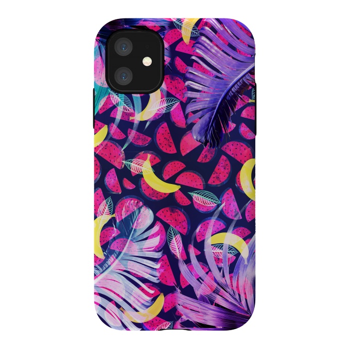 iPhone 11 StrongFit Colorful tropical banana leaves and pineapples by Oana 