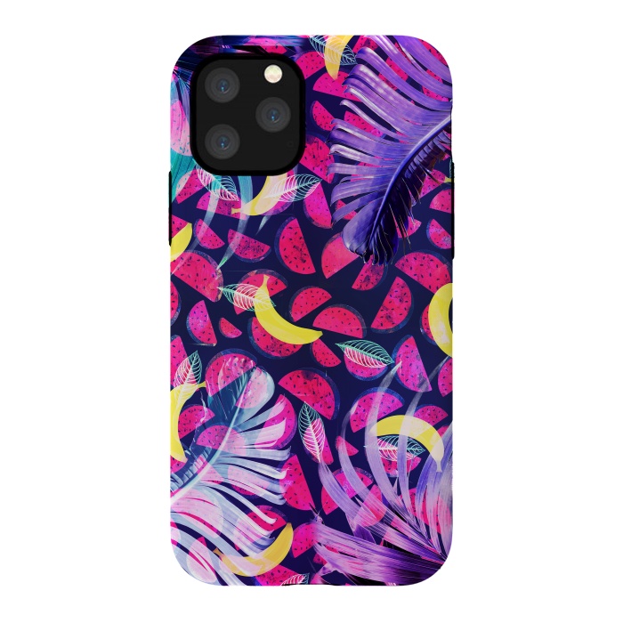iPhone 11 Pro StrongFit Colorful tropical banana leaves and pineapples by Oana 