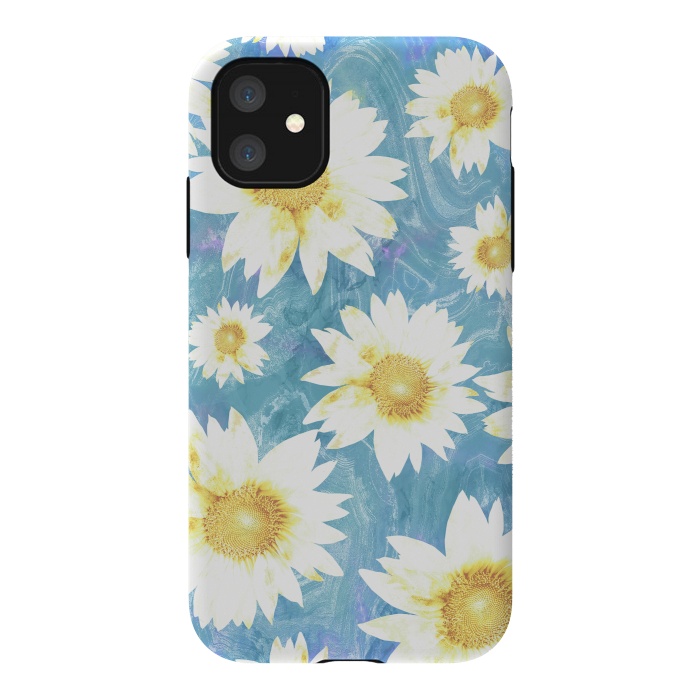 iPhone 11 StrongFit Pastel sunflowers and blue  pattern by Oana 