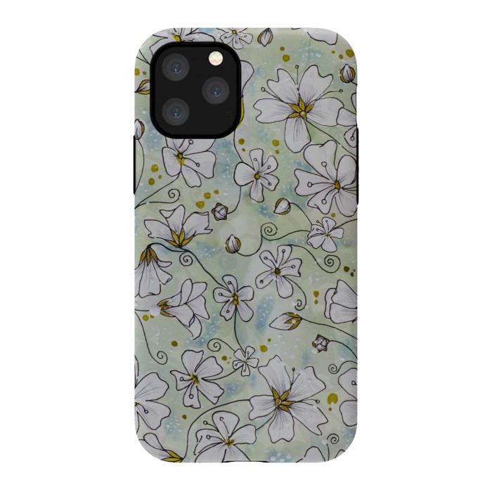 iPhone 11 Pro StrongFit Pretty White Flowers on Watercolour by Paula Ohreen
