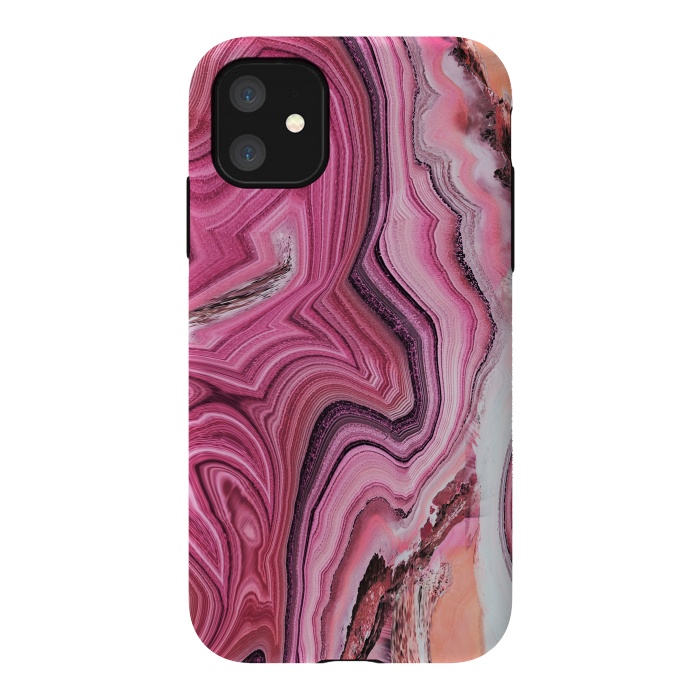 iPhone 11 StrongFit Candy pink marble waves by Oana 
