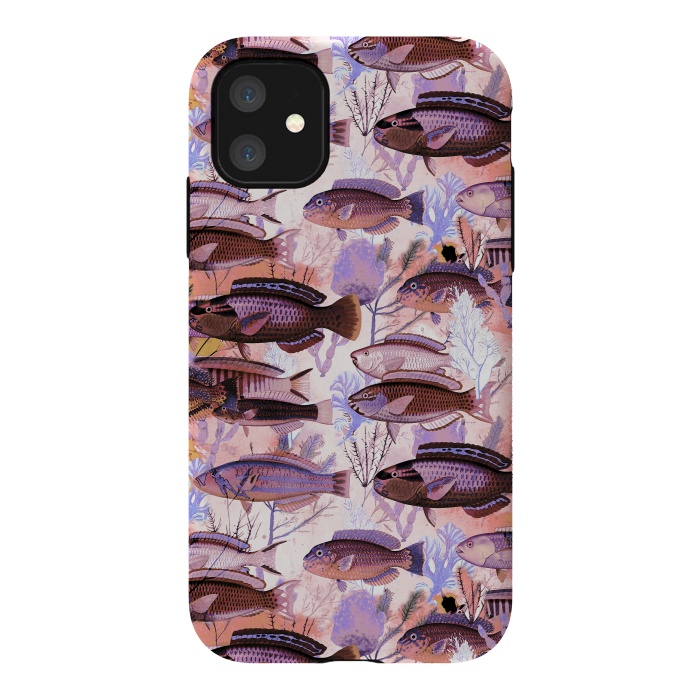 iPhone 11 StrongFit Colorful coral reef and fish botanical pattern by Oana 