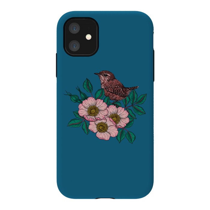 iPhone 11 StrongFit Wren and dog rose bouquet by Katerina Kirilova
