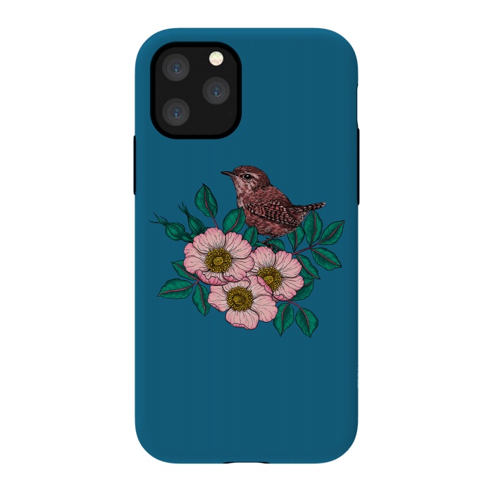 iPhone 11 Pro StrongFit Wren and dog rose bouquet by Katerina Kirilova