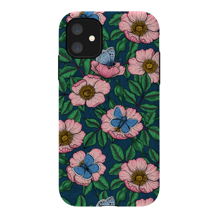 iPhone 11 StrongFit Dog rose and butterflies by Katerina Kirilova