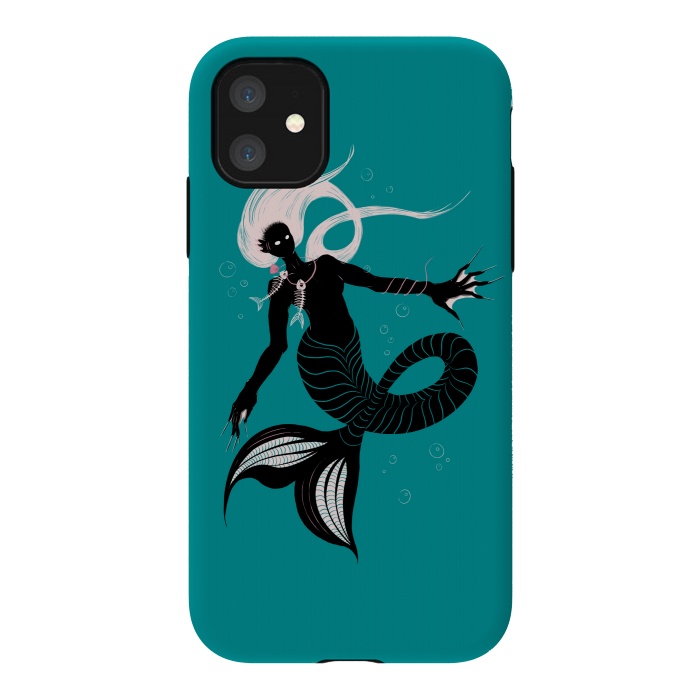 iPhone 11 StrongFit Creepy Mermaid With Fish Skeleton Necklace Dark Art by Boriana Giormova