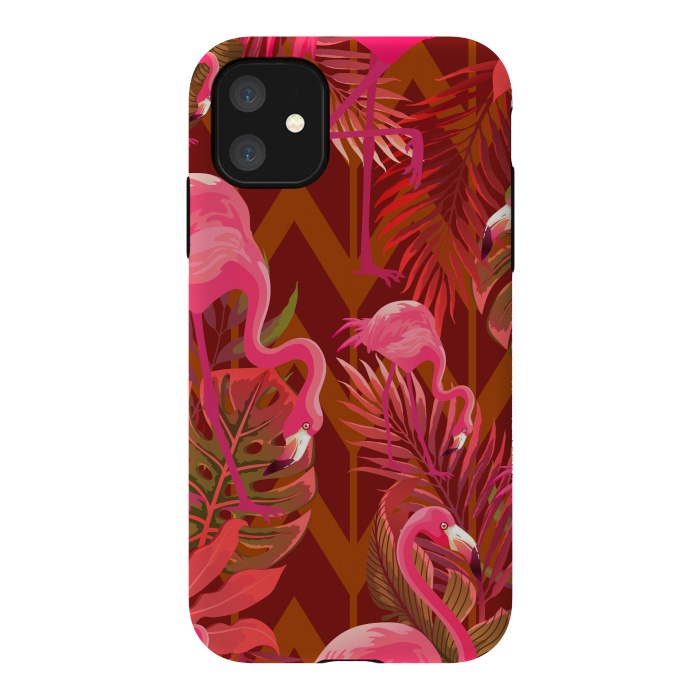 iPhone 11 StrongFit Pink Flamingos On The Beach by ArtsCase