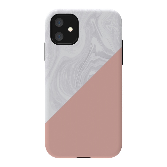 iPhone 11 StrongFit Rose Gold and White Marble Texture by Julie Erin Designs