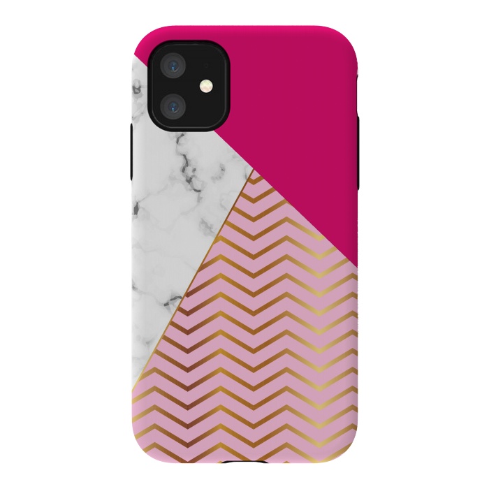 iPhone 11 StrongFit Curved Lines In Marble And Magenta by ArtsCase