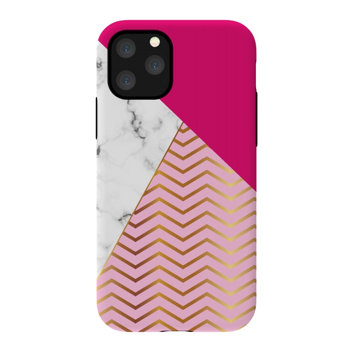 iPhone 11 Pro StrongFit Curved Lines In Marble And Magenta by ArtsCase