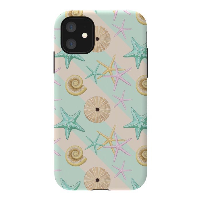 iPhone 11 StrongFit Seashells and starfish Beach Summer Pattern by BluedarkArt