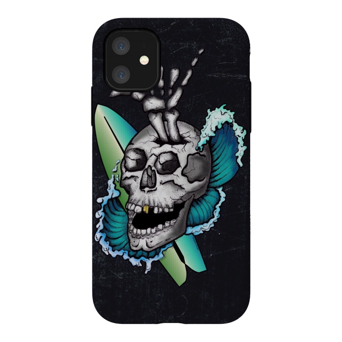iPhone 11 StrongFit Surfs Up Skull by Gringoface Designs