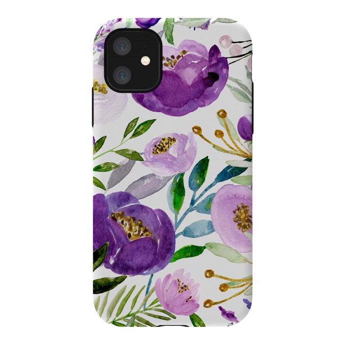 iPhone 11 StrongFit Whimsical Ultraviolet and Gold Florals by Allgirls Studio