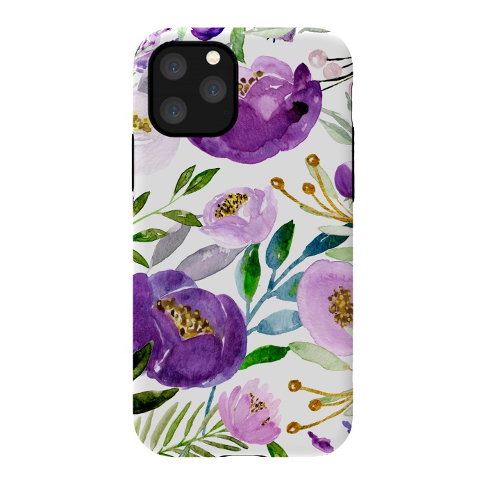 iPhone 11 Pro StrongFit Whimsical Ultraviolet and Gold Florals by Allgirls Studio
