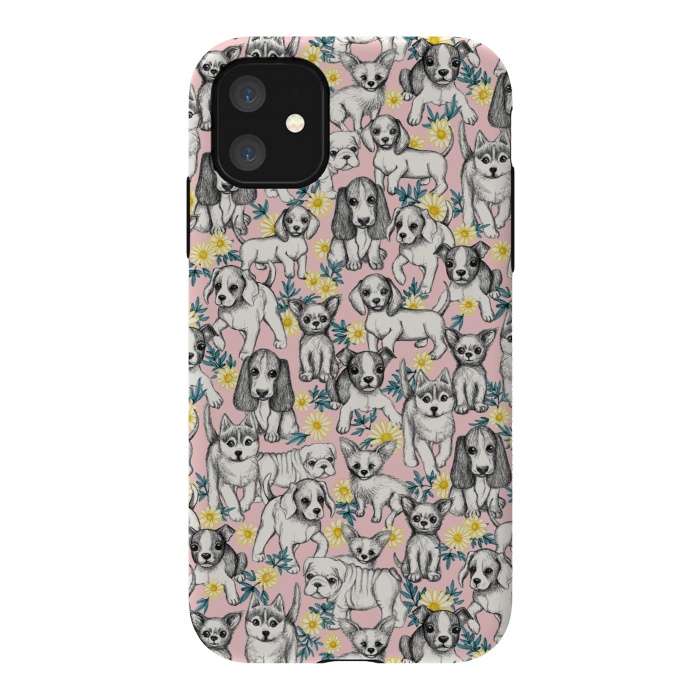 iPhone 11 StrongFit Dogs and Daisies on Pink by Micklyn Le Feuvre