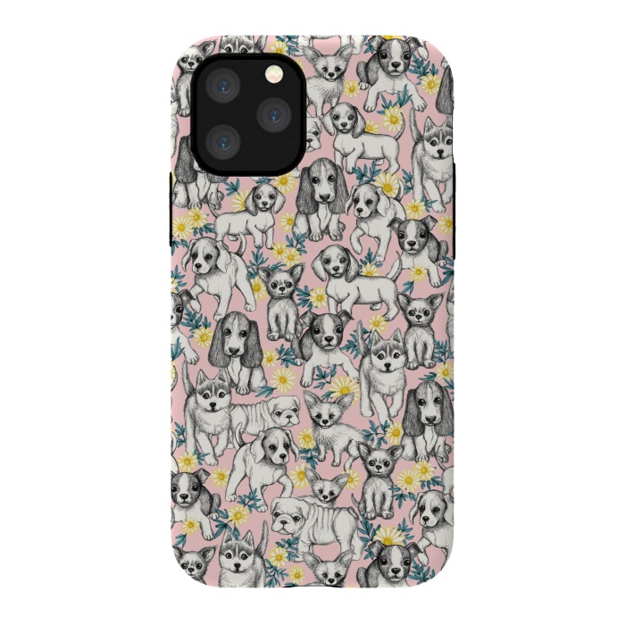 iPhone 11 Pro StrongFit Dogs and Daisies on Pink by Micklyn Le Feuvre