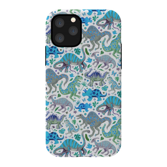 iPhone 11 Pro StrongFit Happy Dinos in blue and green by Micklyn Le Feuvre