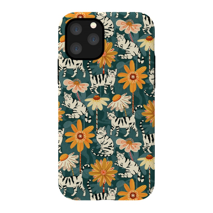 iPhone 11 Pro StrongFit Daisy Cats - Teal by Tigatiga