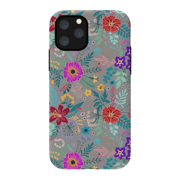 iPhone 11 Pro StrongFit flower patterns on gray background by ArtsCase