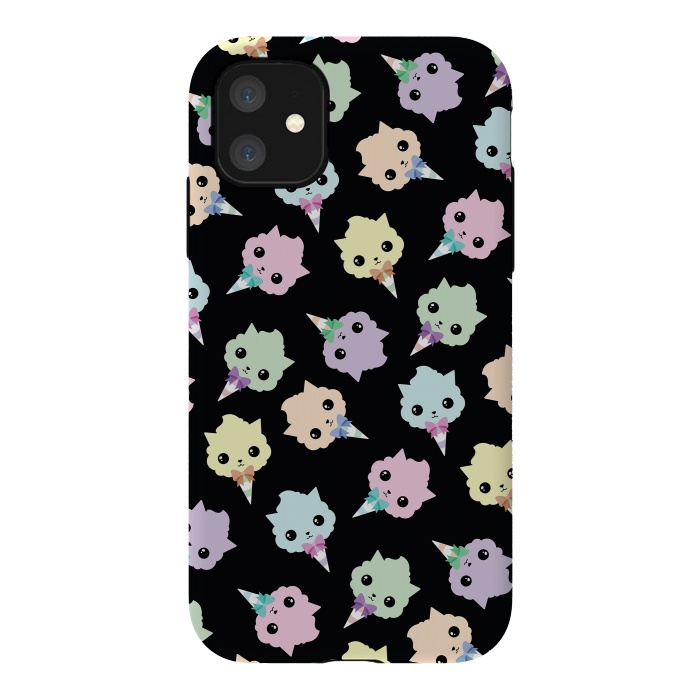 iPhone 11 StrongFit Cotton candy cat pattern by Laura Nagel