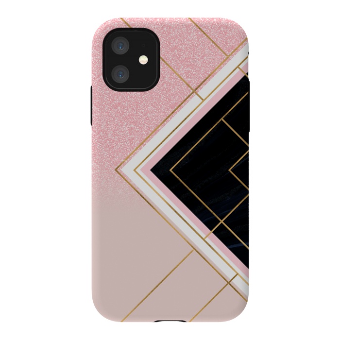 iPhone 11 StrongFit Modern Geometric Pink Gold Strokes Design by InovArts