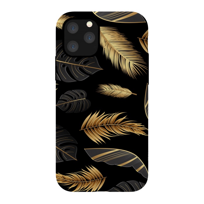 iPhone 11 Pro StrongFit BLACK GOLDEN FEATHERS by MALLIKA