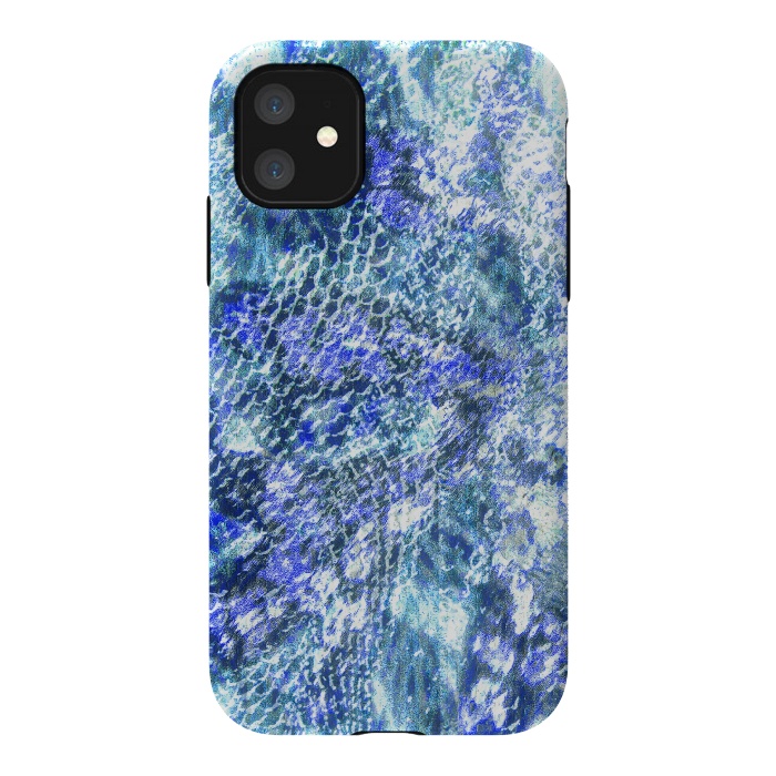 iPhone 11 StrongFit Blue watercolor snake skin pattern by Oana 