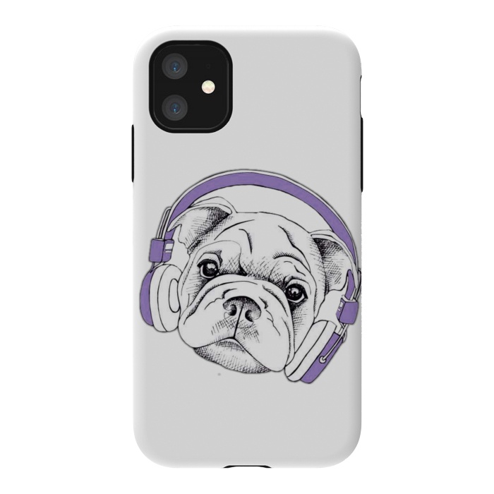 iPhone 11 StrongFit french bulldog listening music by haroulita