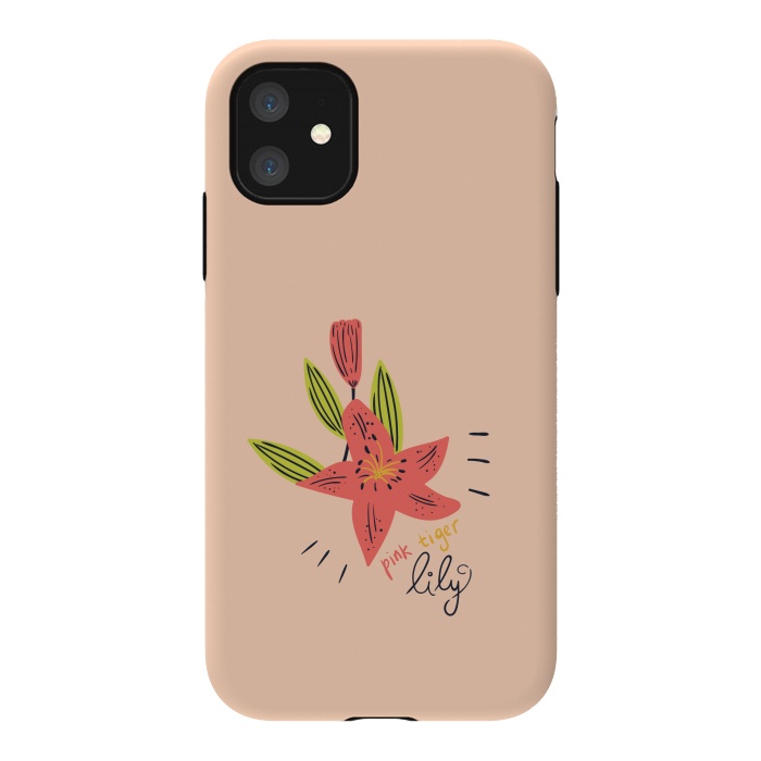 iPhone 11 StrongFit pink tiger lily flowers by Lovi Dianti