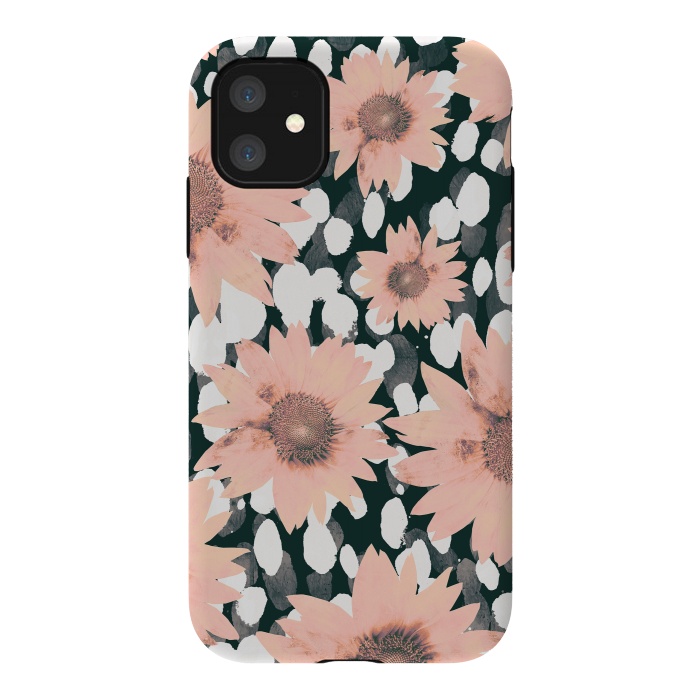 iPhone 11 StrongFit Pink flower petals and paint dots by Oana 