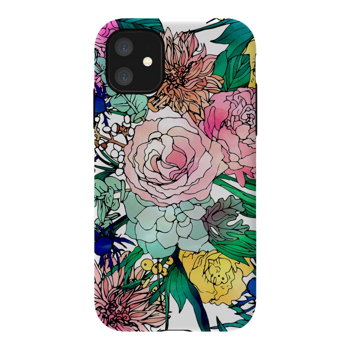 iPhone 11 StrongFit Stylish Colorful Watercolor Floral Pattern by InovArts