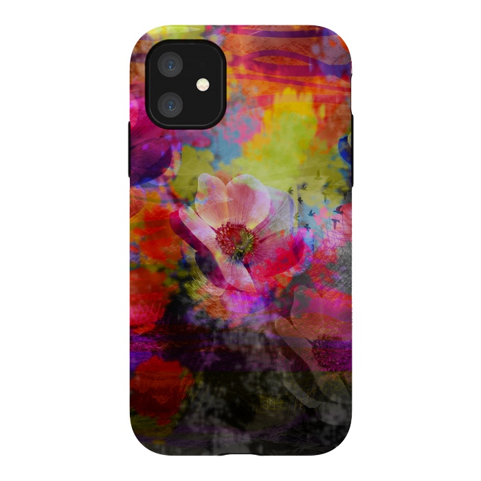 iPhone 11 StrongFit Floral multicolour abstract digital flowers pink by Josie