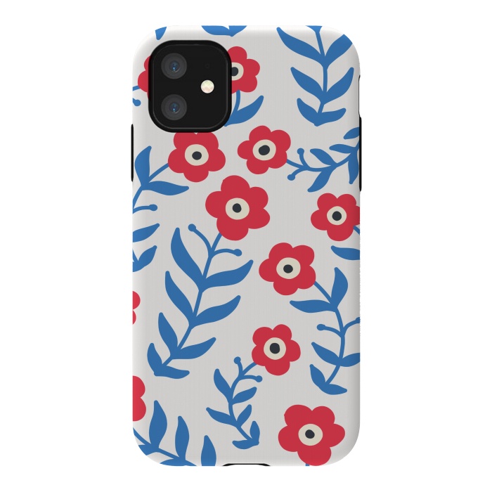 iPhone 11 StrongFit Red flowers and blue leaves by Winston