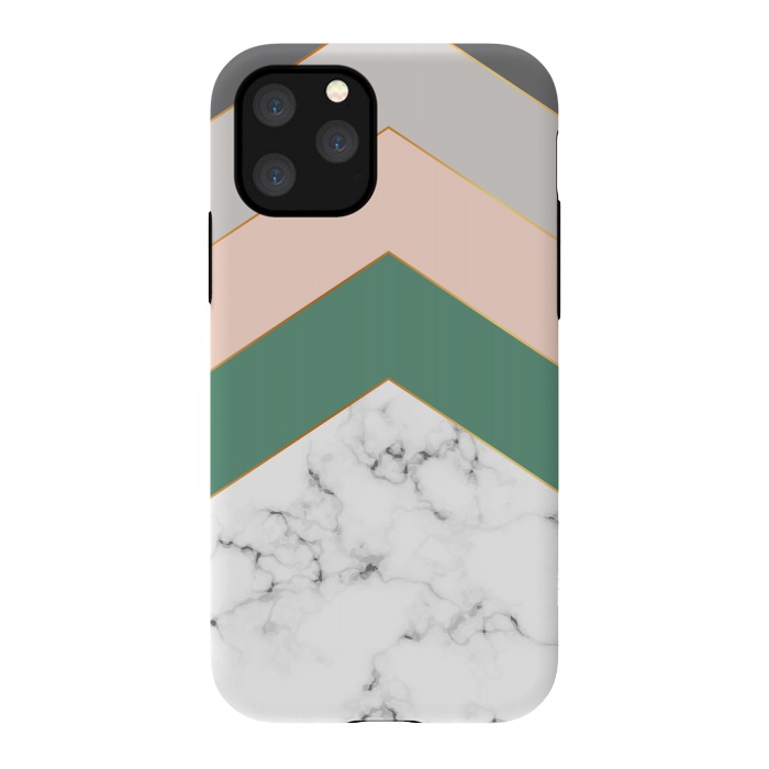 iPhone 11 Pro StrongFit Green Rose and Gray Marble Geometric Design with gold lines by ArtsCase