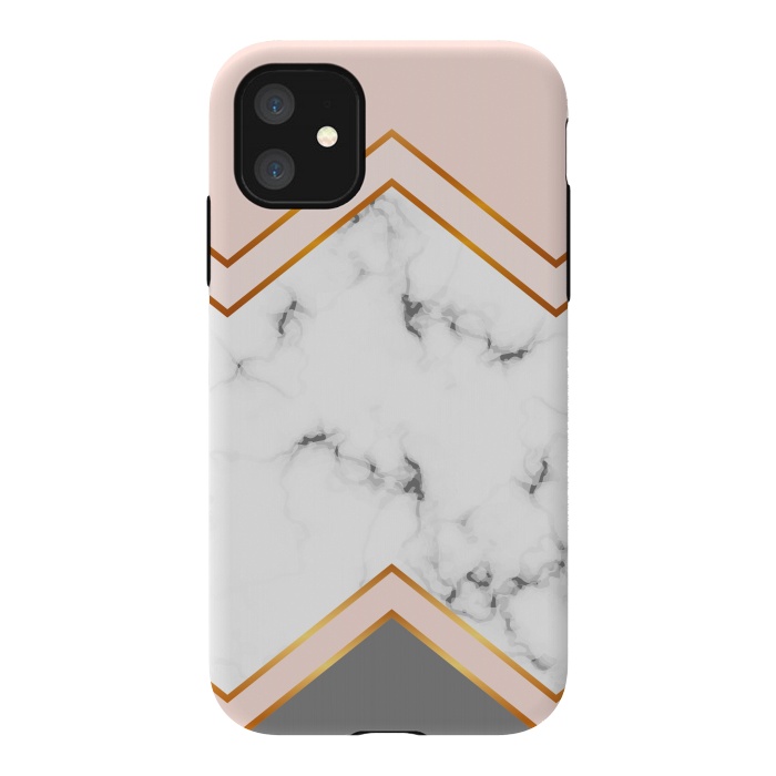 iPhone 11 StrongFit Marble with geomtric figures and gold lines by ArtsCase