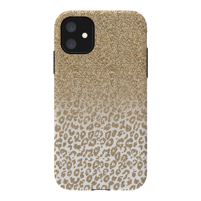 iPhone 11 StrongFit Trendy Gold Glitter and Leopard Print Gradient Design by InovArts